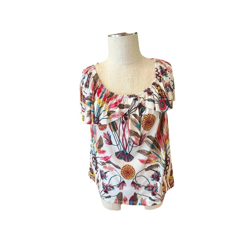 Bliheaven Blouse Top Womens Medium White Floral Crinkle Crepe Off the Shoulder